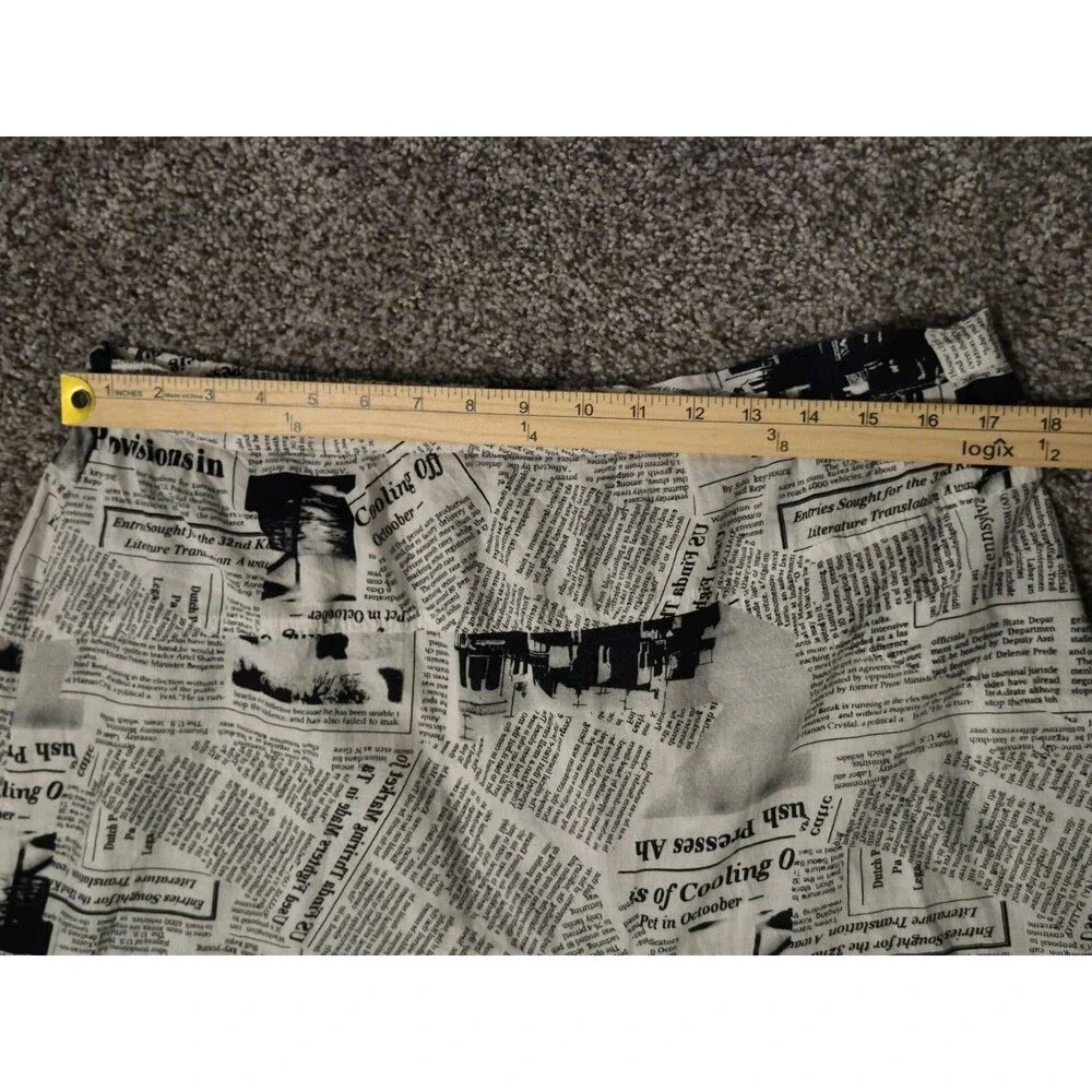 IC By Connie Xl Newspaper Print Pleated Skirt Bows Asymmetrical Boho Urban Chic